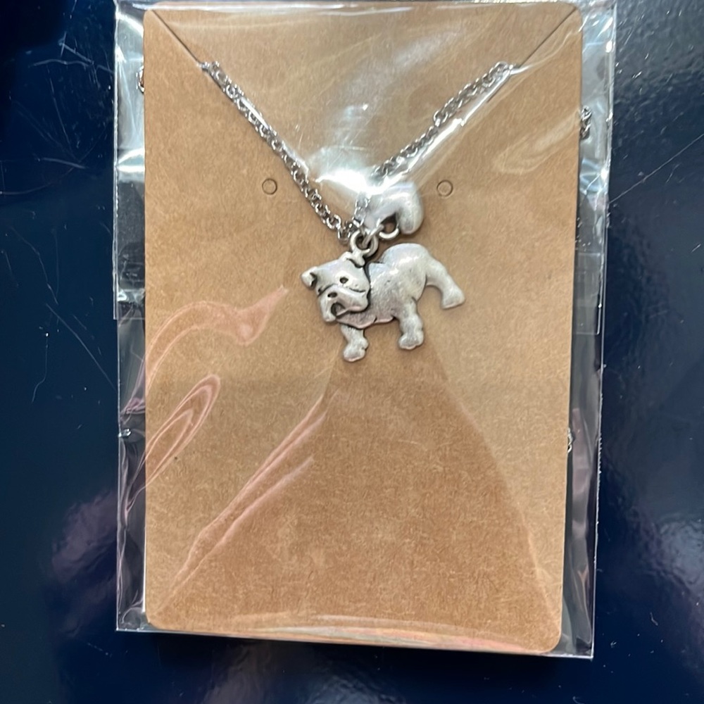 NWT Bulldog, charm, necklace, feather Lily collection